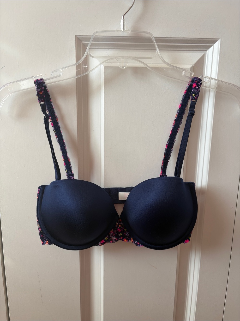 Pink Victoria's Secret Navy Floral-Trim Padded Bra Size 32D